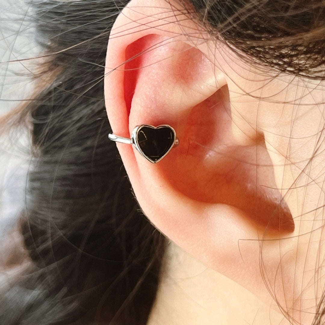 Cuff Piercing Black Cuff Earrings Black Heart Ear Cuff 90NINETY's