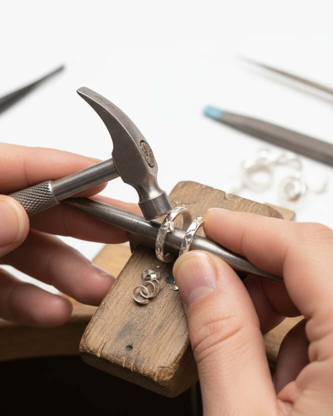 silver ring caft plain background closeup
